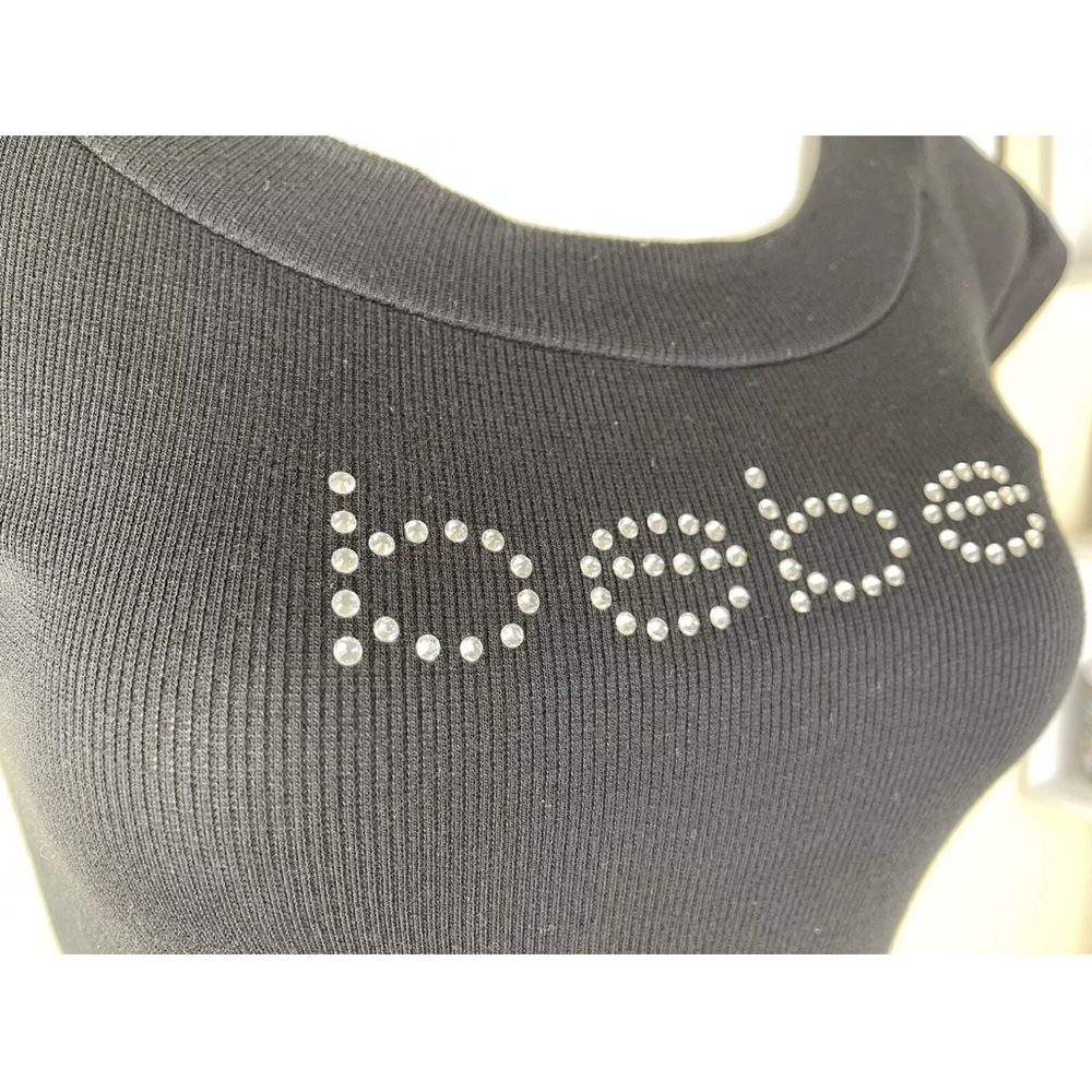 New BEBE rhinestone logo black dress 38.5” long Size M - Picture 5 of 13